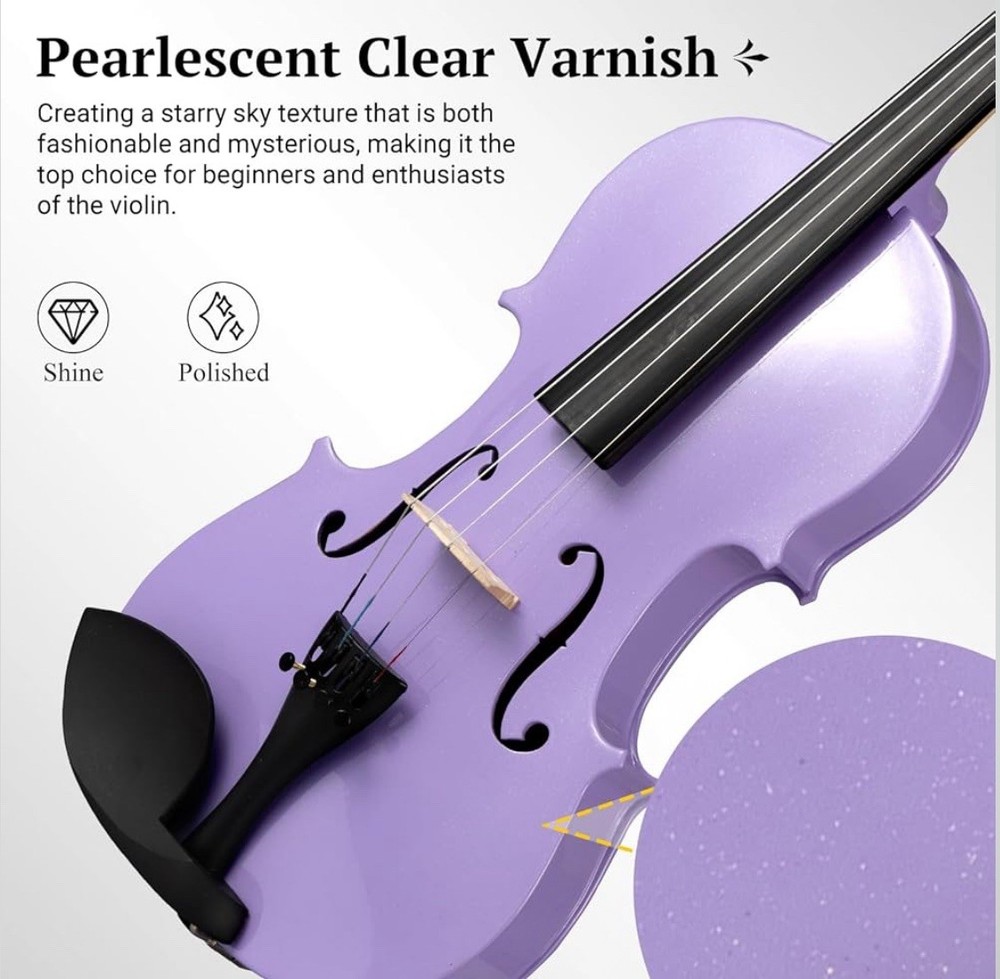 Solid Wood Violin 4/4 Full Size Purple For Adults and Beginners, Includes Case