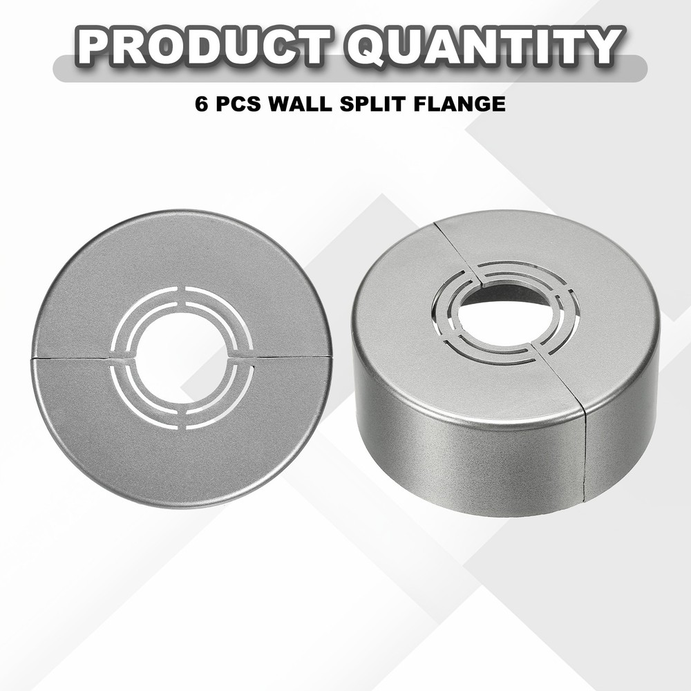 6pcs Wall Split Flange 1.18" Plastic Round Split Flange Pipe Cover, Gray