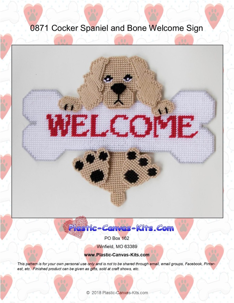 Cocker Spaniel Dog and Bone Welcome Sign- Plastic Canvas Pattern or Kit