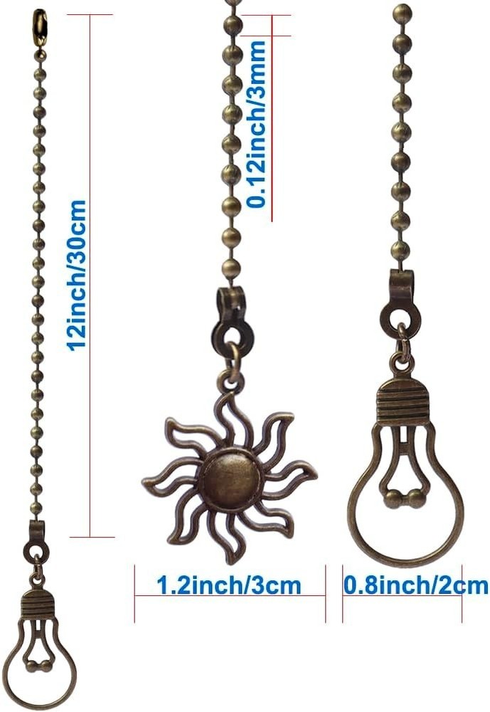 4 Pack Ceiling Fan Pull Chain, 12 Inch Pull Chains Extension, Fan and Bulb Shape