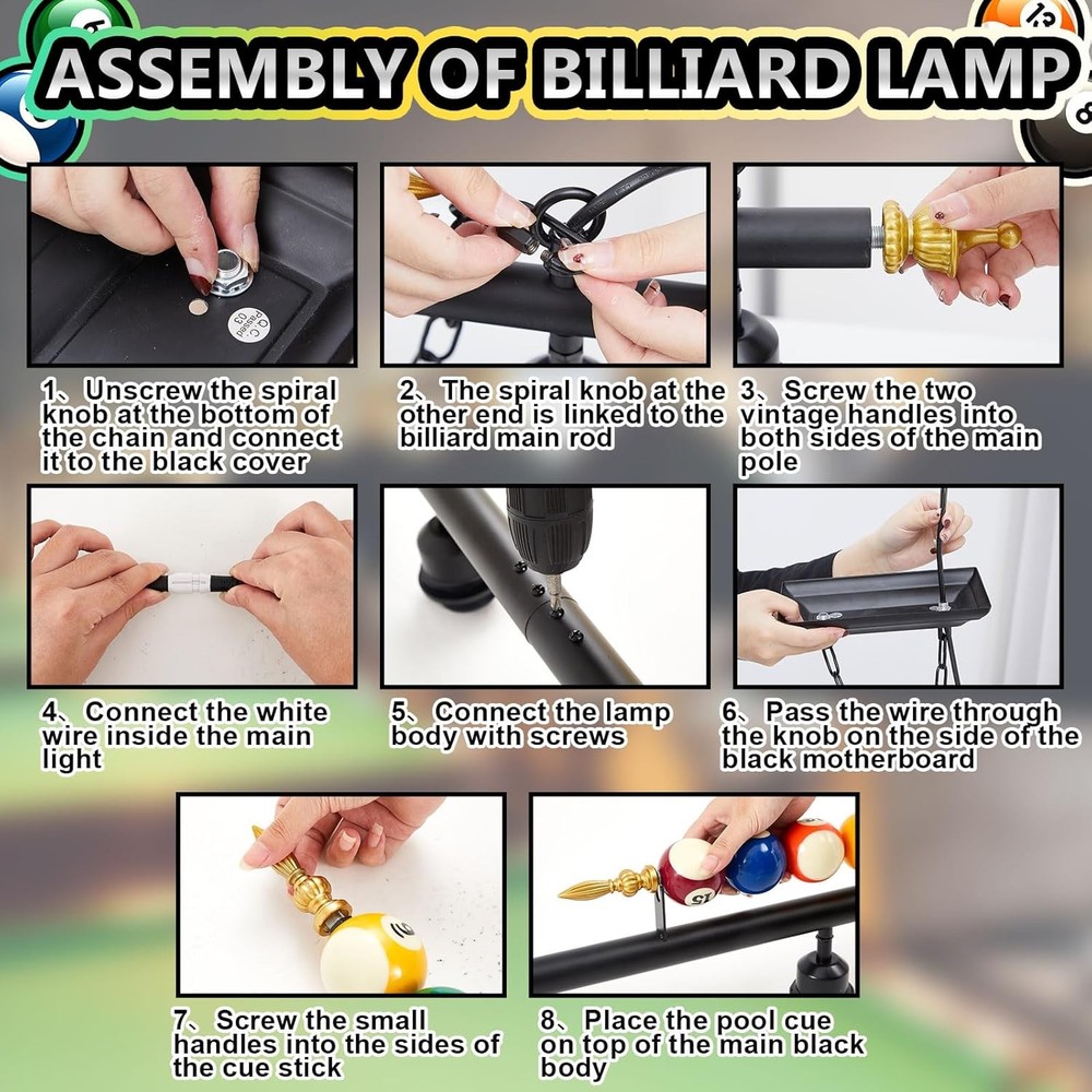 Adjustable Pool Table Lights for 7'-8' Billiard Light Hanging Pool Table Light F