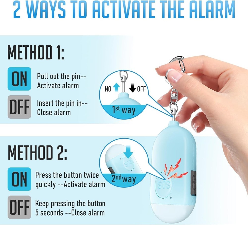 3-Pack Rechargeable Personal Safety Alarm with Strobe LED Flashlight