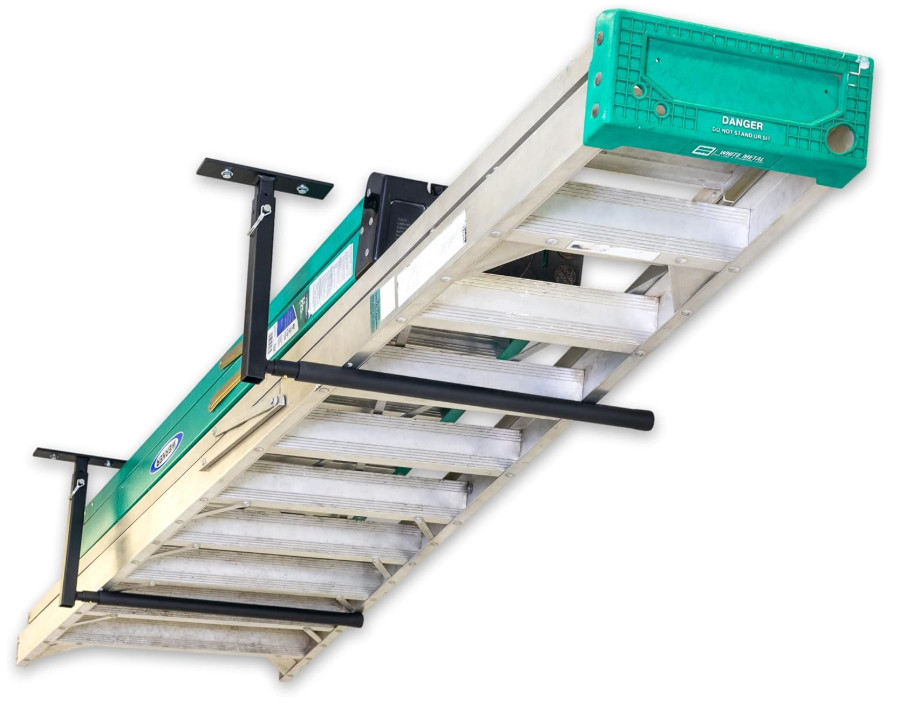 Adjustable Ceiling Rack for Garage Storage – Fits Folding & Extension Ladders