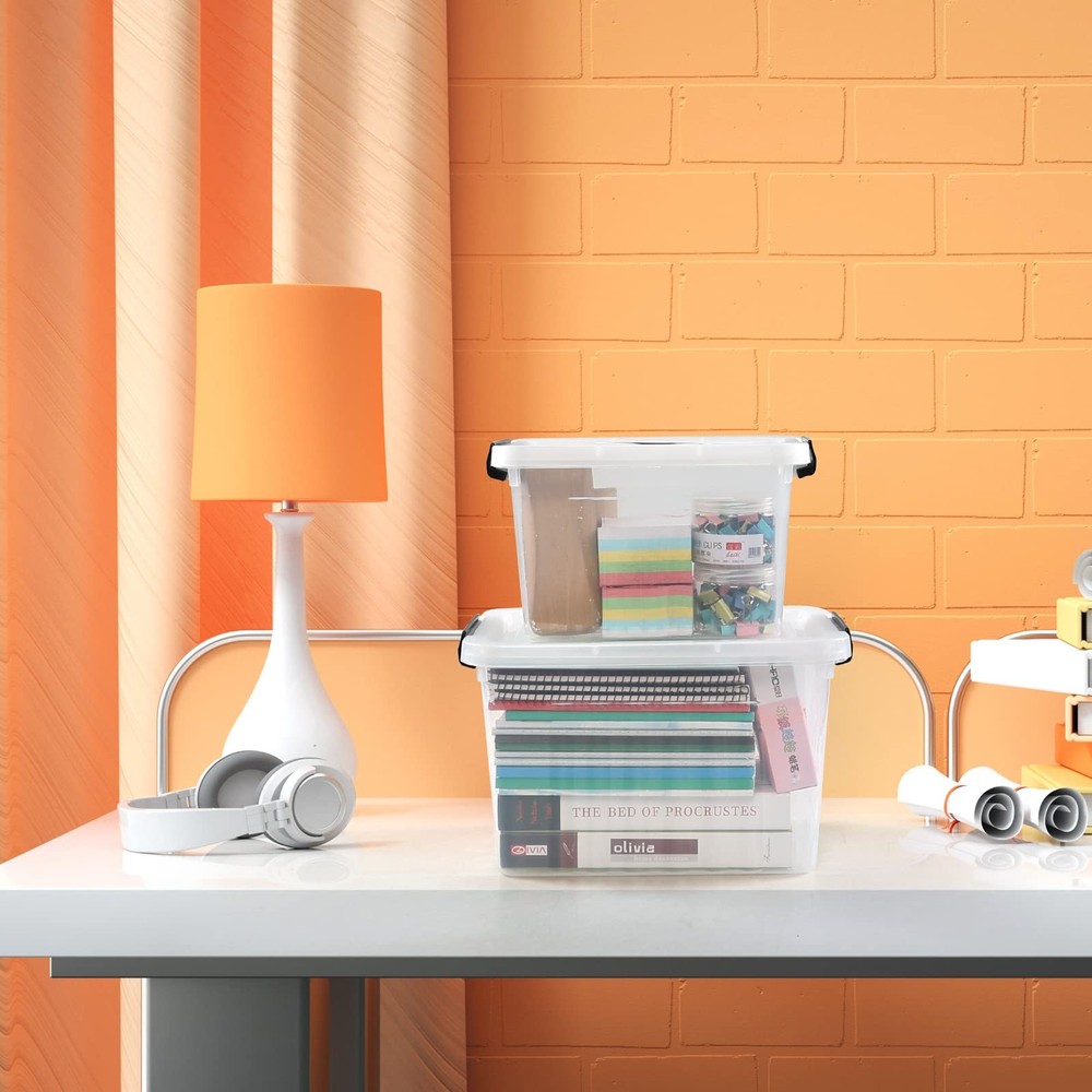 Plastic Latching Storage Box 2 Pack 12 Quart and 6 Quart Clear Lidded Bins