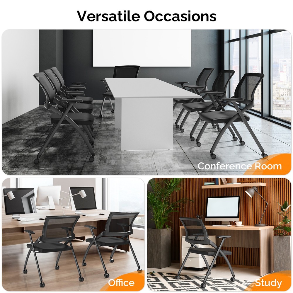 Stackable Reception Chairs, Wheels, Foldable, 350lb Capacity, 2-Pack