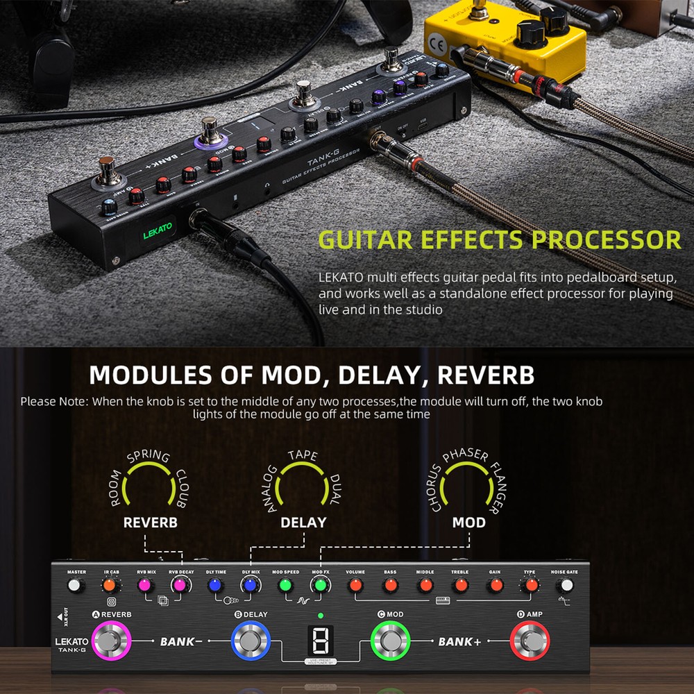 LEKATO Multi Effects Guitar Effects Pedal Processor 36 Presets Built-in 3000mAh