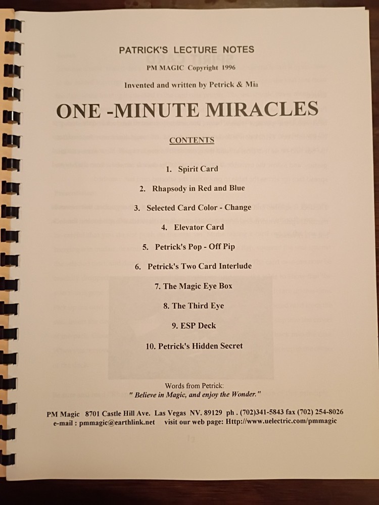 Petrick’s One Minute Miracles - Lecture Notes # 1 (1996)