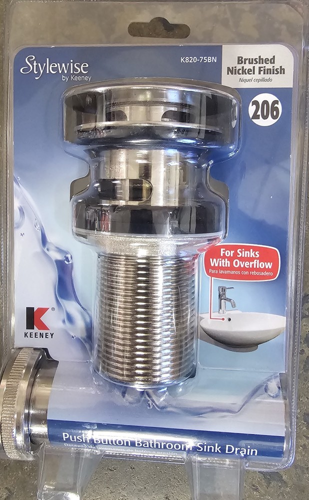 Keeney Stylewise Push Button Bathroom Sink Drain Brushed Nickel 1 Pack New