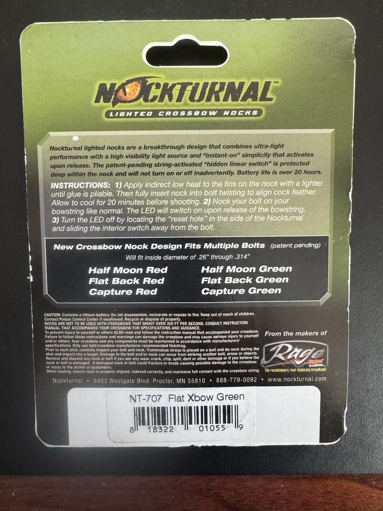 Nockturnal Lighted Crossbow Nocks - Flat "NT-707"