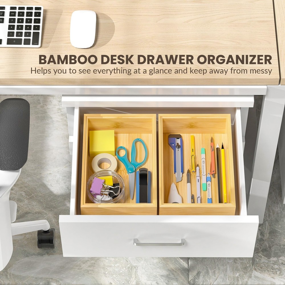 Kitchen Drawer Organizer Bins, Stackable Bamboo Drawer Organizer for Silverwa...