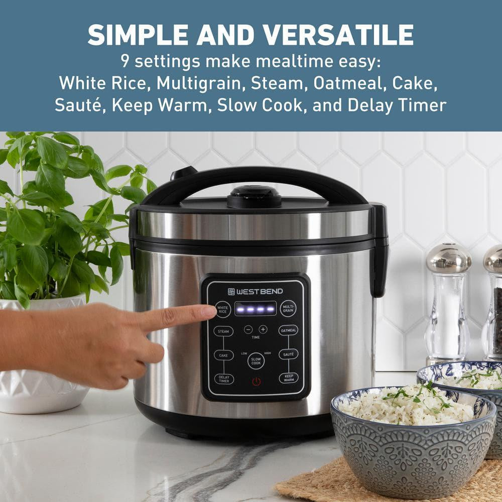 West Bend Rice Cooker 20-Cup Stainless Steel Multi-Function Durable Versatile