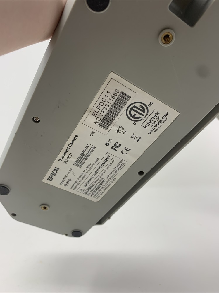 Epson Document Camera ELPDC11 Visual Presentation No Power Cord Sold Not Working