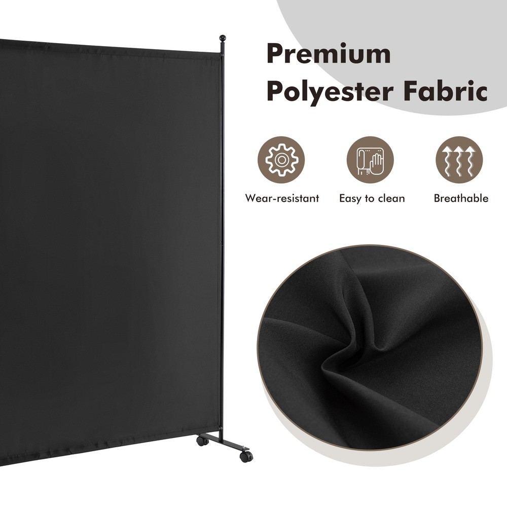 6' Single Panel Room Divider w/ Wheels Rolling Fabric Partition Privacy Screen