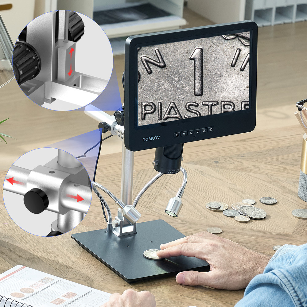 TOMLOV 10" Digital Microscope 2000x Soldering Microscop Flexibable Arm Stand