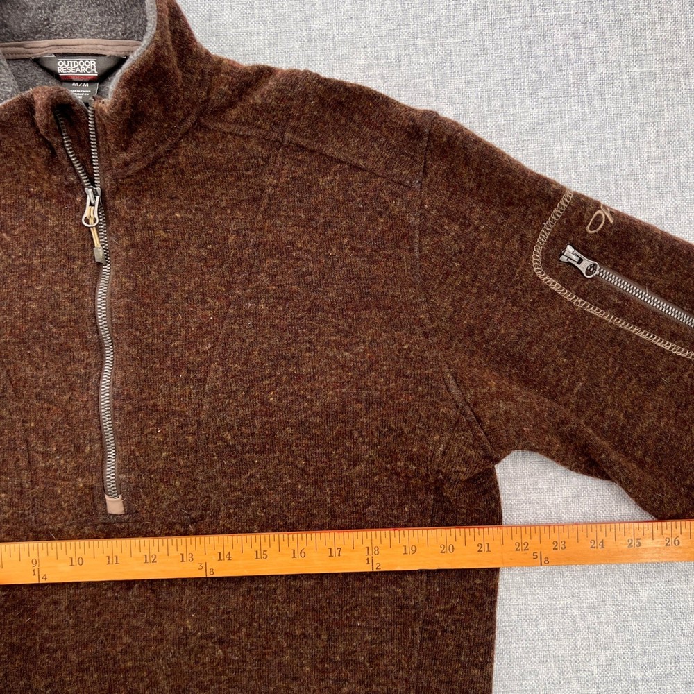Outdoor Research Wool Blend 1/4 Zip Fleece Pullover Men Medium Brown Gorpcore