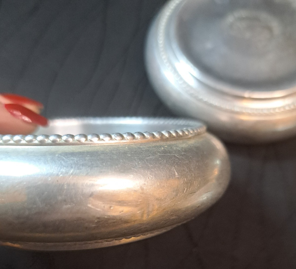 1950s International Silver Delft Coasters Set 4 Silverplate Worn