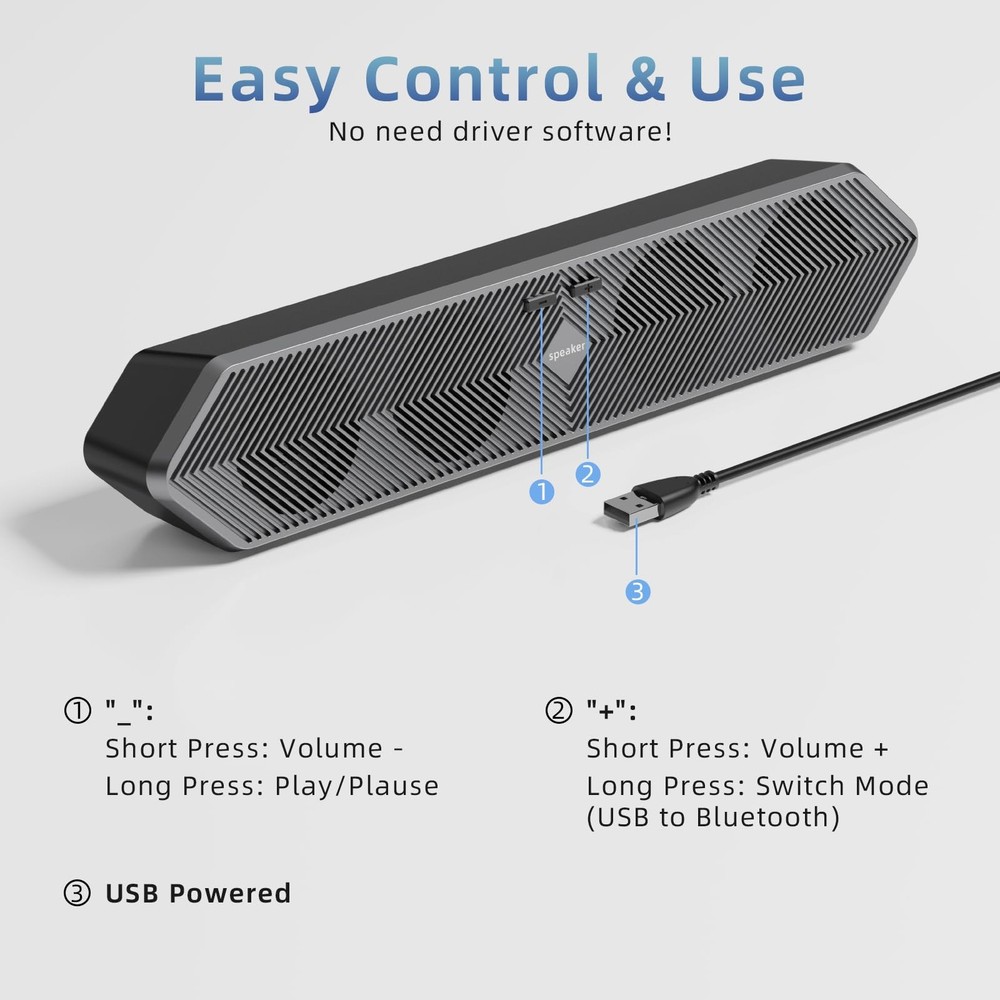 HPSWUW Computer Speakers for Desktop Pc, Wired USB Powered Bluetooth PC Speak...