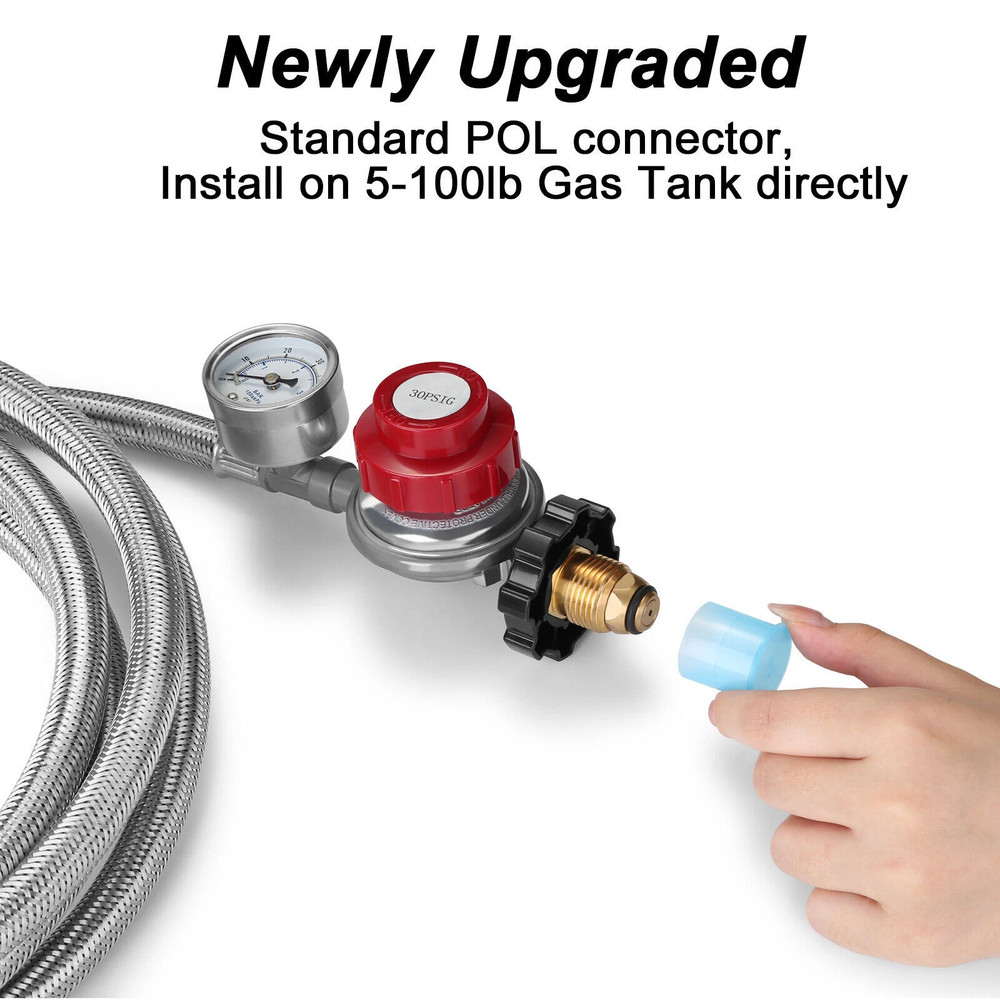 12FT High Pressure Adjustable Propane Gas Regulator Hose Indicator, Stainless