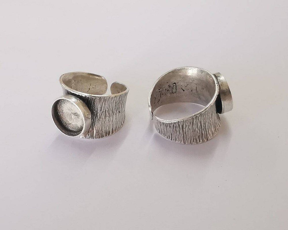 Silver ring setting resin blank cabochon base inlay mounting Adjustable G25969