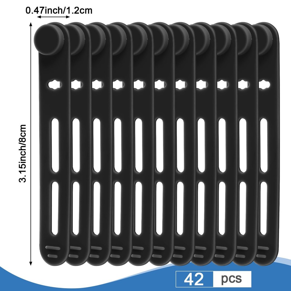 42 Pcs Silicone Cable Ties Reusable Cord Straps Multipurpose Elastic Cable Or...