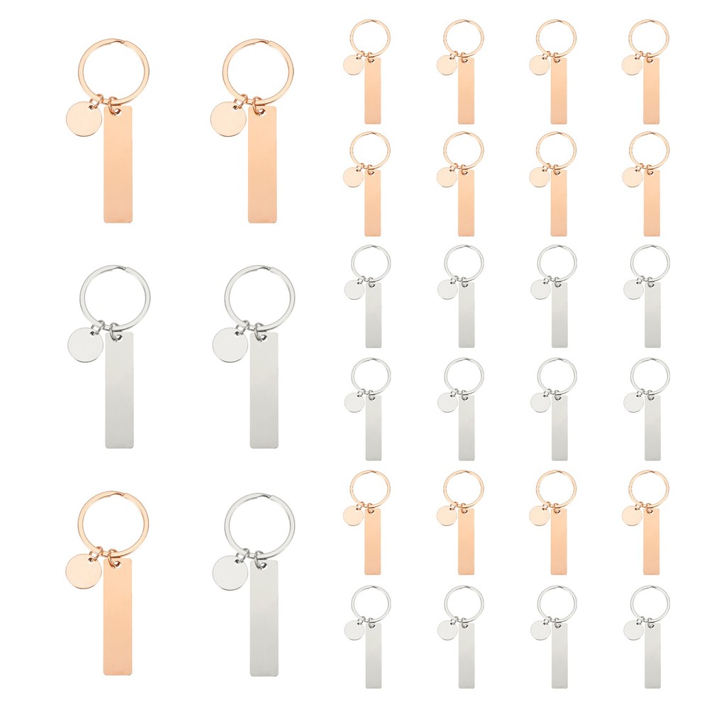 30Pcs Metal Engraving Keychain Blanks, Rose Gold/Silver Tone(Rectangular)