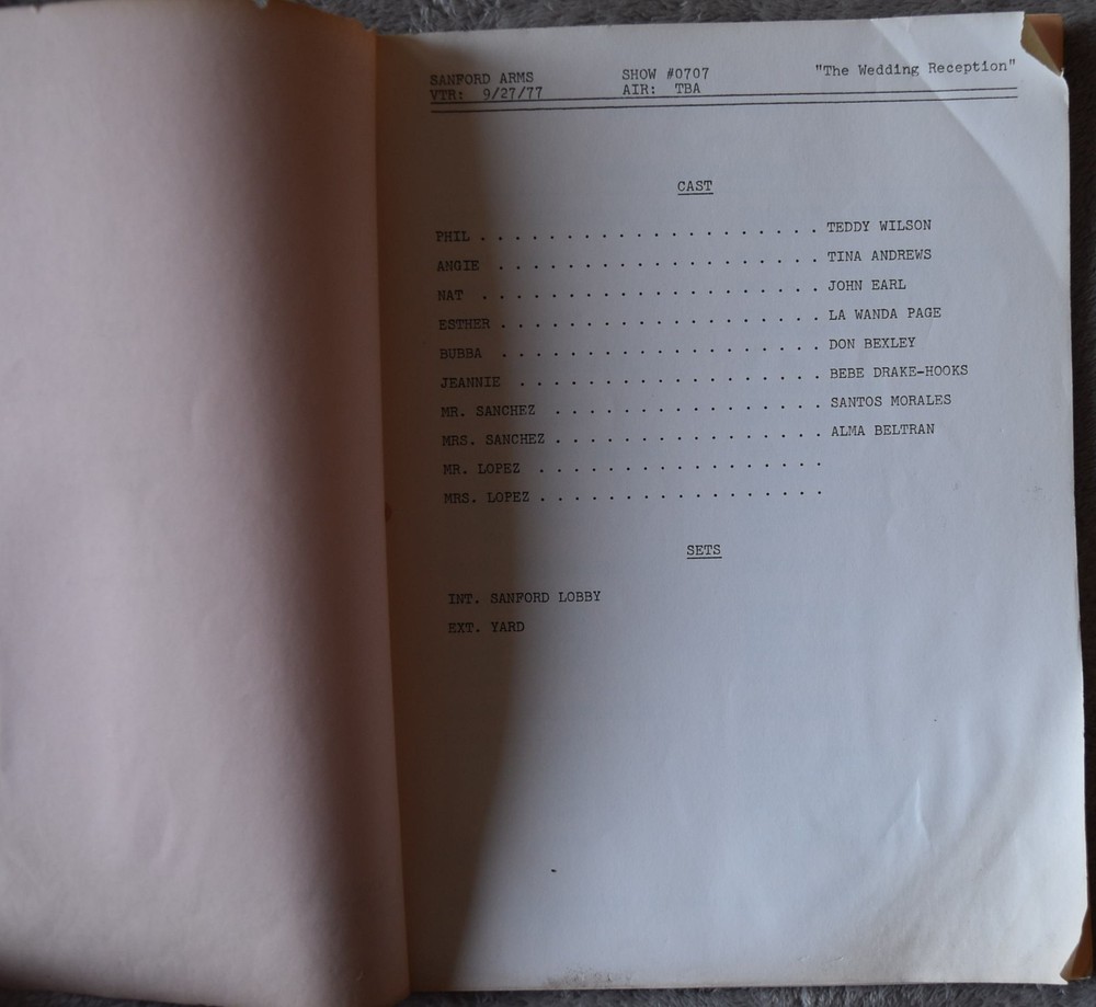 1977 Sanford Arms (The Wedding Reception) Original Screenplay Script