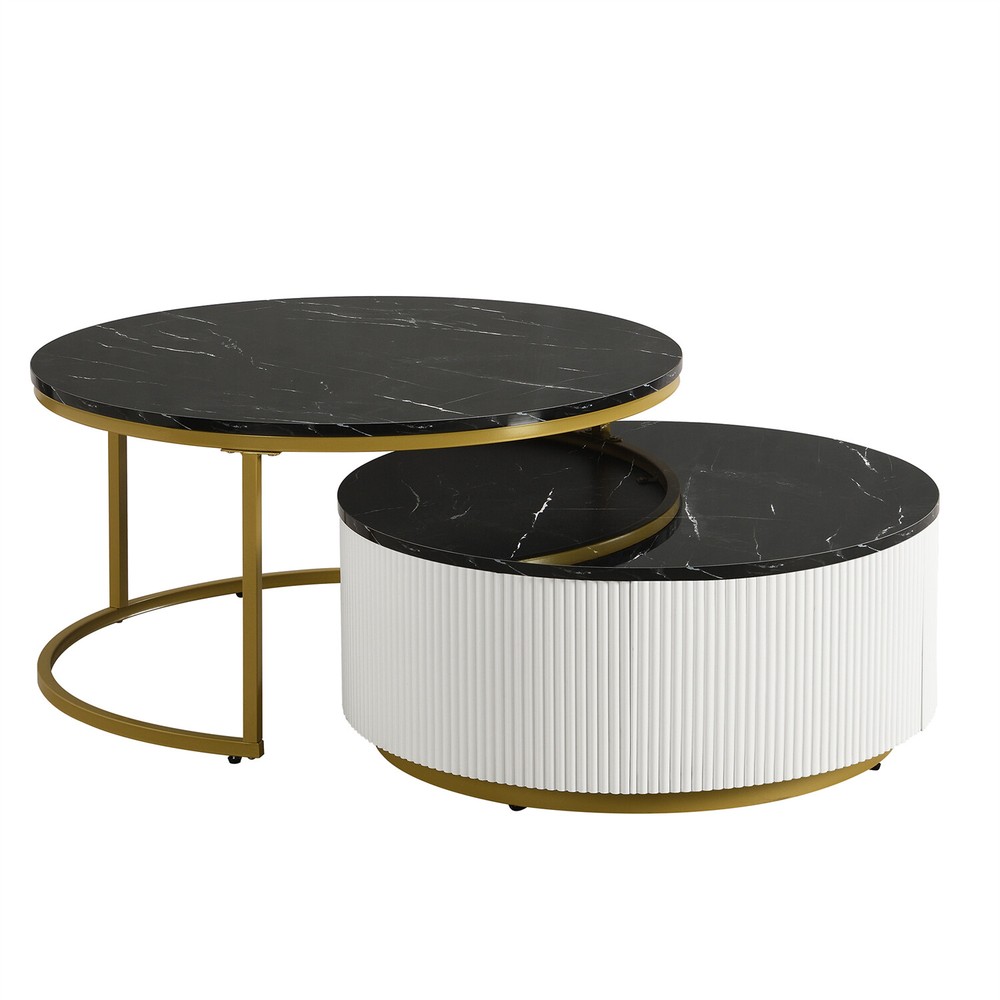Modern Round Nesting Coffee Table Center Cocktail Table End Table with Drawers