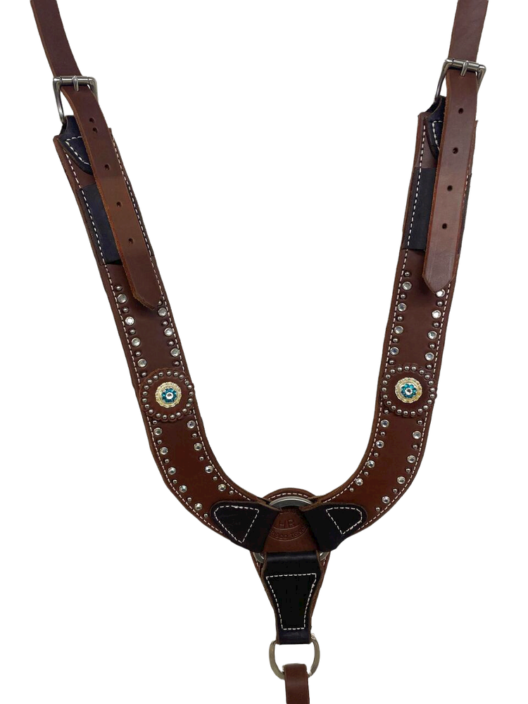 HR Saddlery Pulling Collar Crystal Teal Conchos