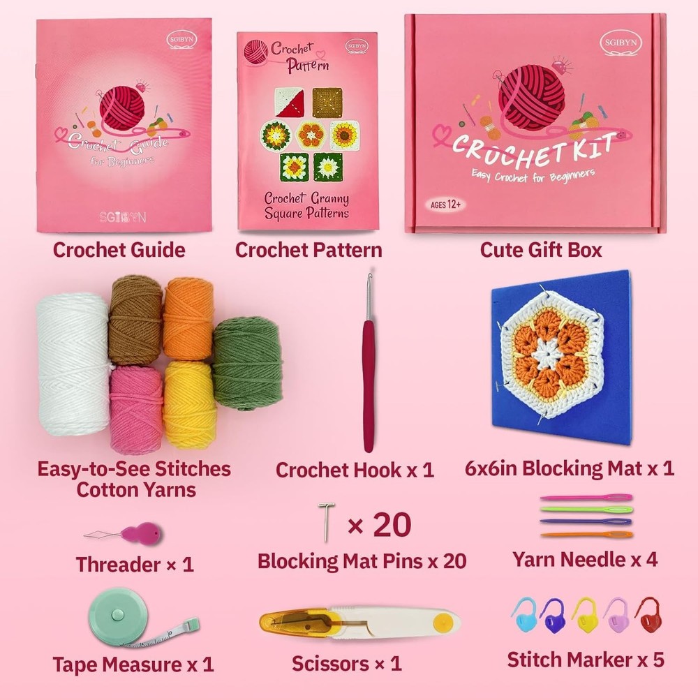Crochet Kit for Advanced Beginners with Step-by-Step Video Tutorials, Granny Squ