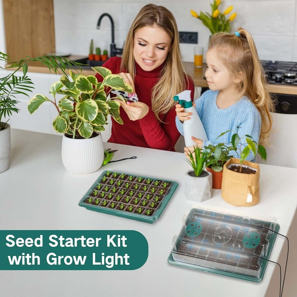 2 Pack Seed Starter Tray with Grow Light 80 Cell Durable Easy Use