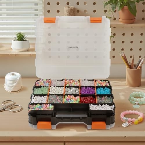 Mini Tool Box Organizer, Plastic Small Tool Box with Dividers, Double Side