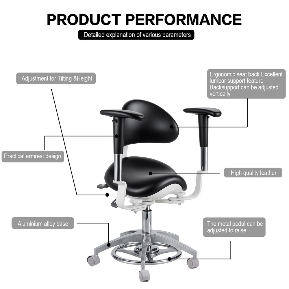 Dental Dynamic Microscope Saddle Chair Stool Foot Controlled PU Leather US