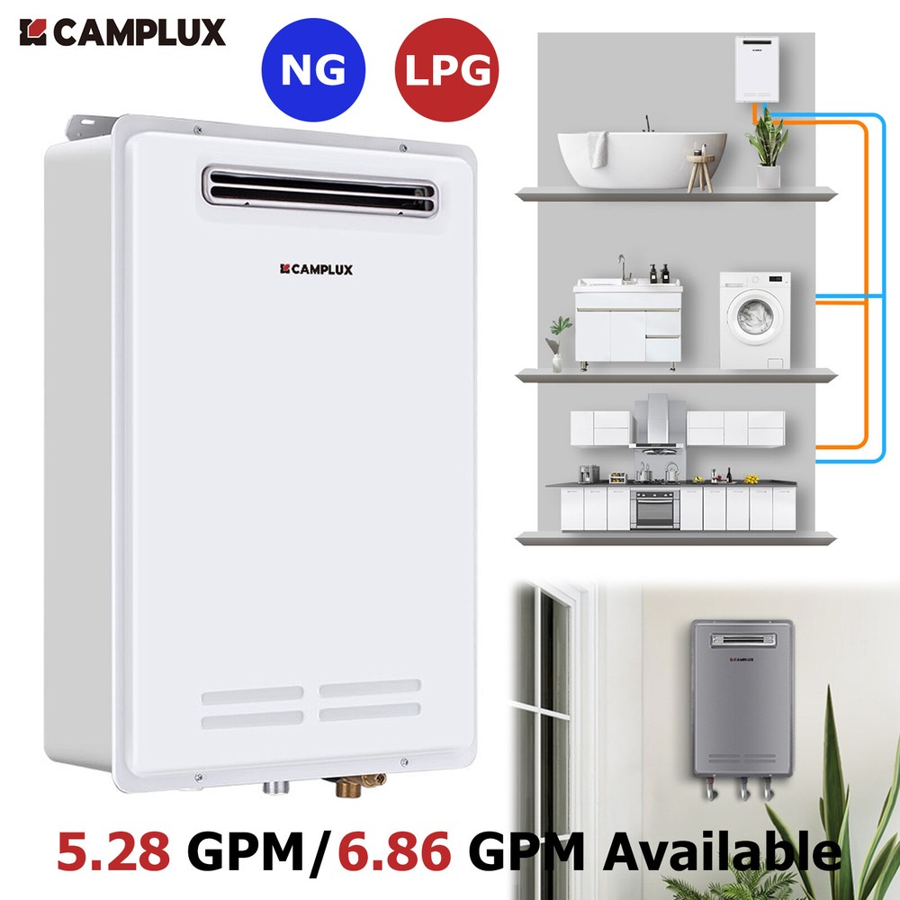 CAMPLUX 20L/26L Outdoor Tankless Gas Water Heater for Whole House Shower NG/LPG