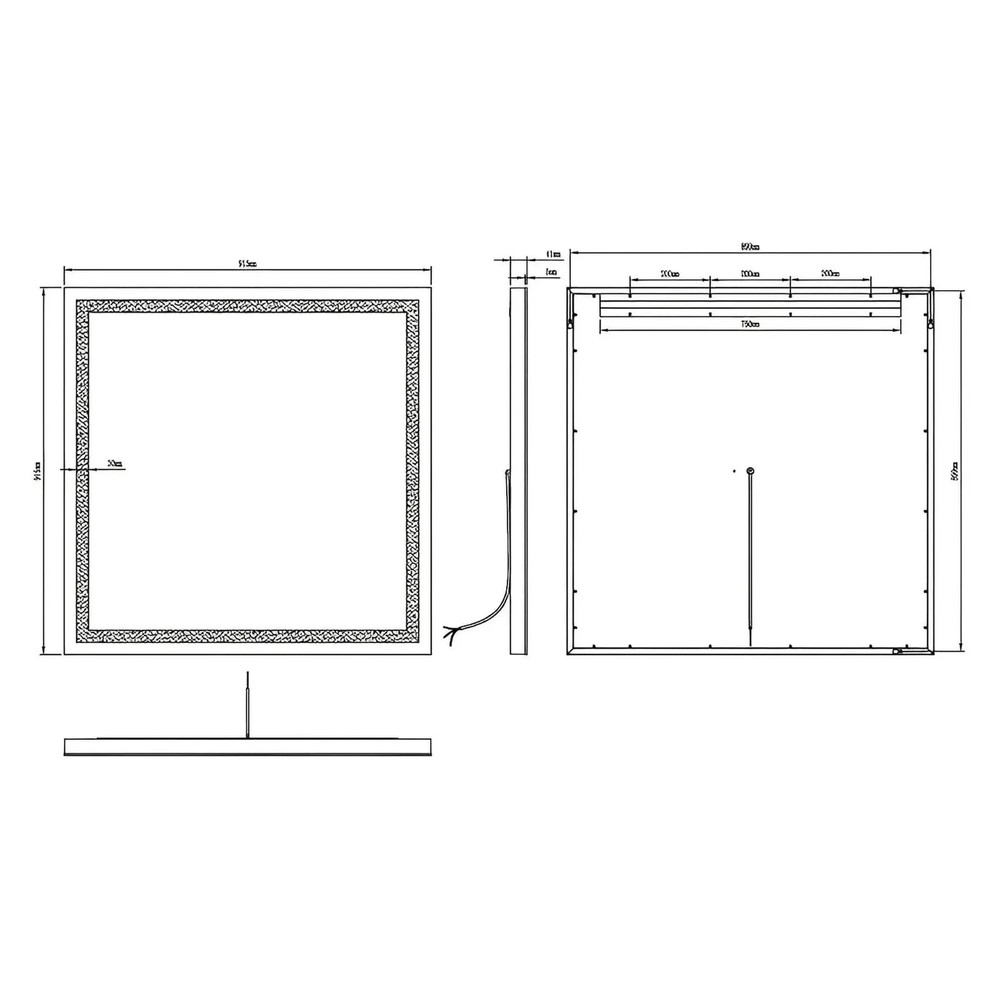 ZEPHYR LED LIGHTED BATHROOM VANITY RECTANGLE MIRROR - 36 x 36