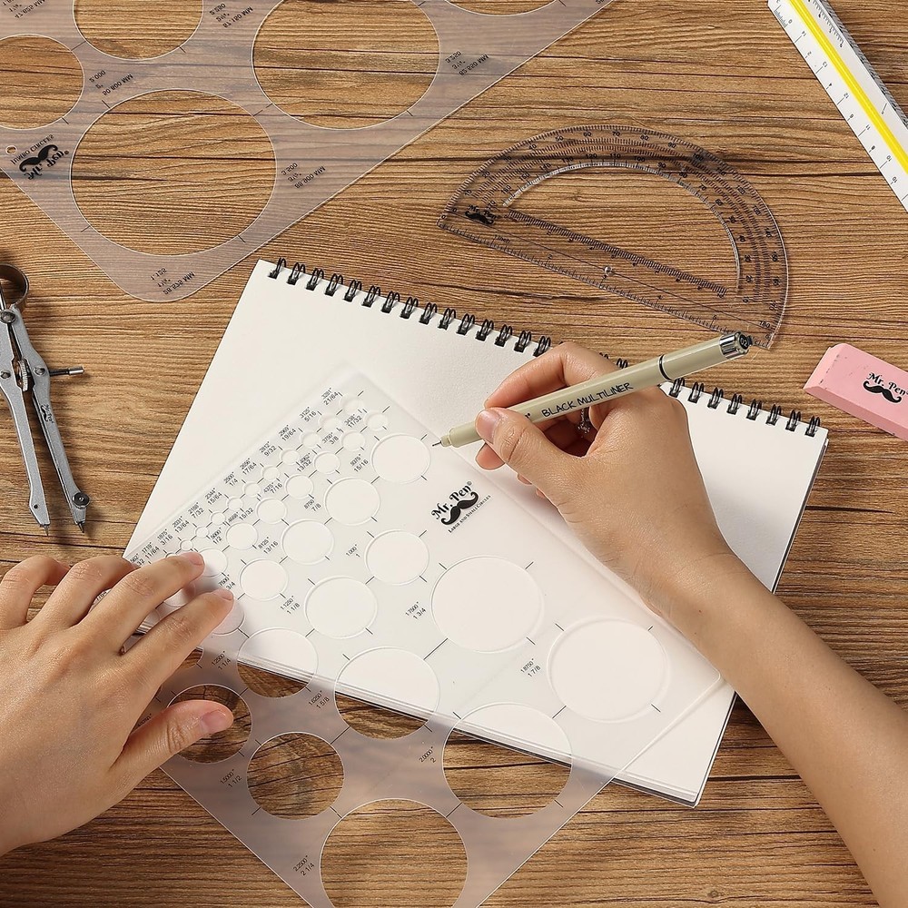 Quality Plastic Circle Templates - Ideal for Drafting with Integrated Ruler