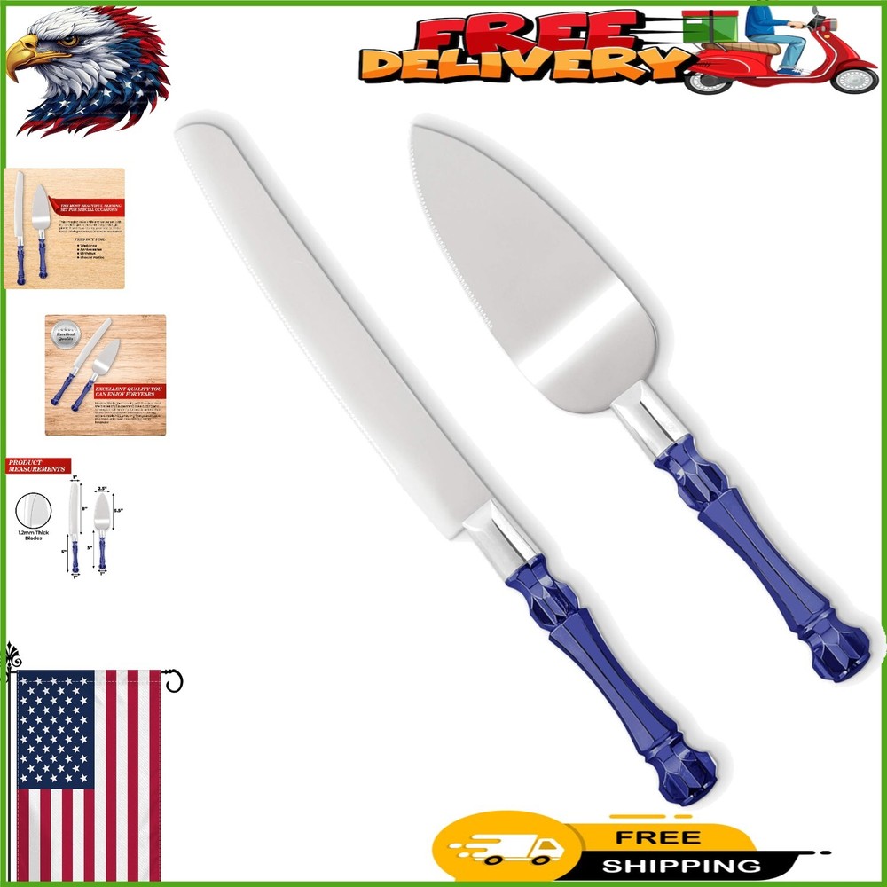 Versatile Cake Cutter and Pie Spatula Set with Serrated Blades - Blue Elegance