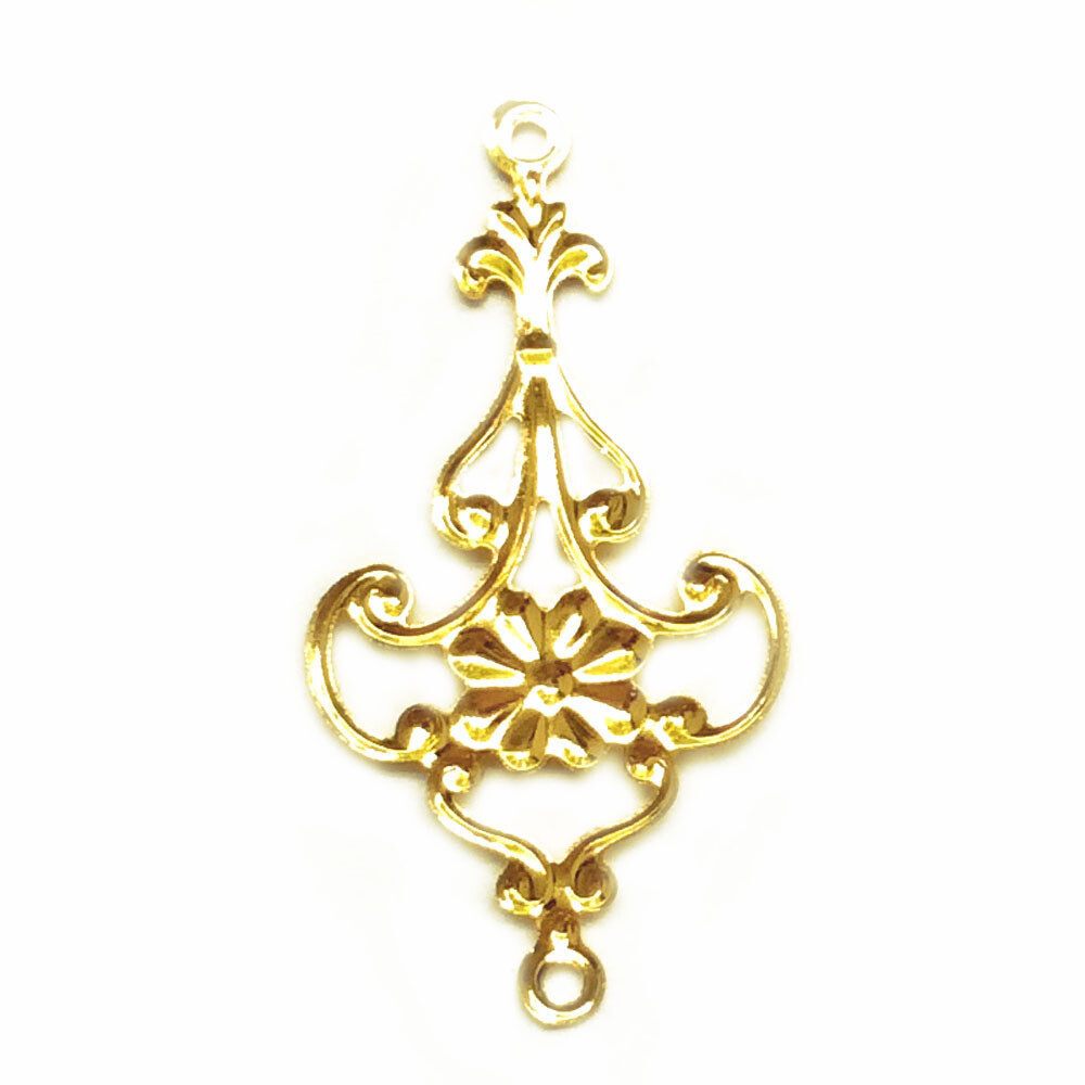 Art Deco Flower Filigree 2 Loop Links 29x15mm Solid Brass Q10 Per Pkg