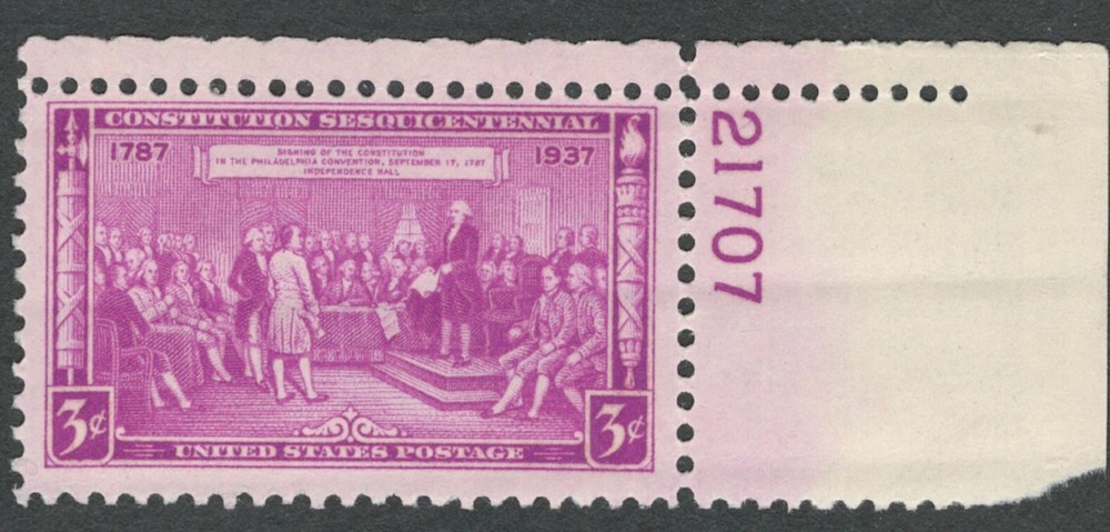 US. 798. 3c. Constitution Sesquicentennial Issue. Single Pl#. MNH. 1937