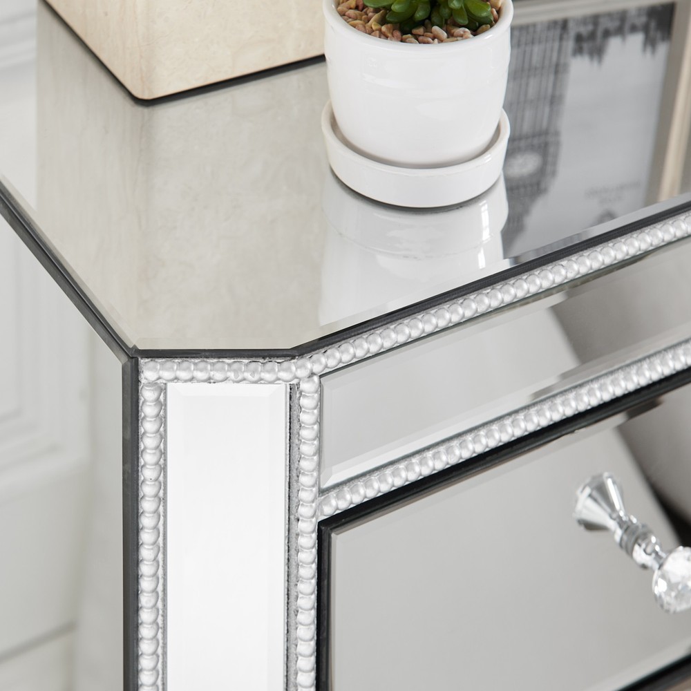 3-Drawer Mirrored Nightstand Bedside Table, Modern End Side Table