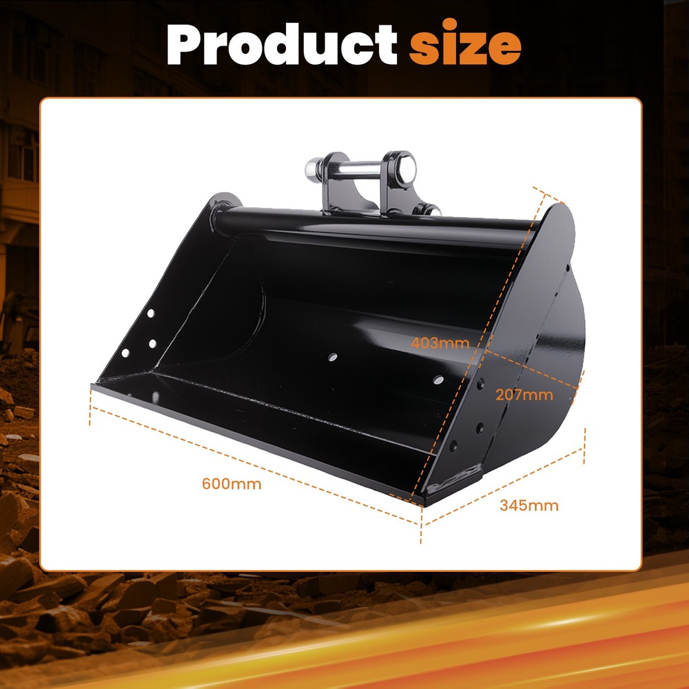 Excavator Bucket 23.6inch Width Digger Attachment 90mm Span 2 Hinge Pins