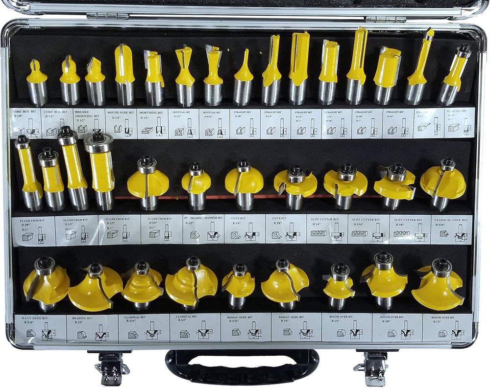 35 Piece Carbide Router Bits Set, 1/2" Shank, Multiple Route Bits, Aluminum Case