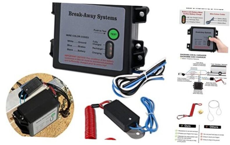 12V Trailer Breakaway Kit with LED Test Light - Electric Break Away System,