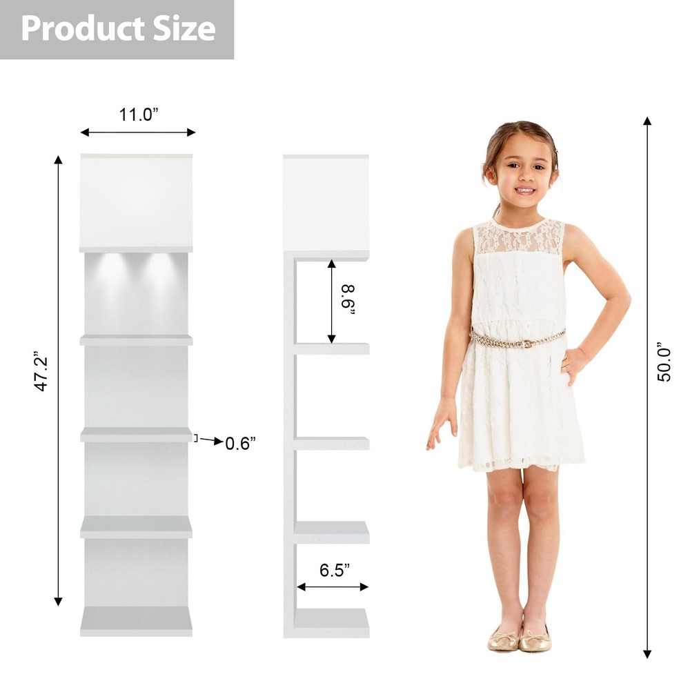 5 Tier Wall Shelf Unit with Light, Lack Wall Shelf, Modern Vertical Floating ...