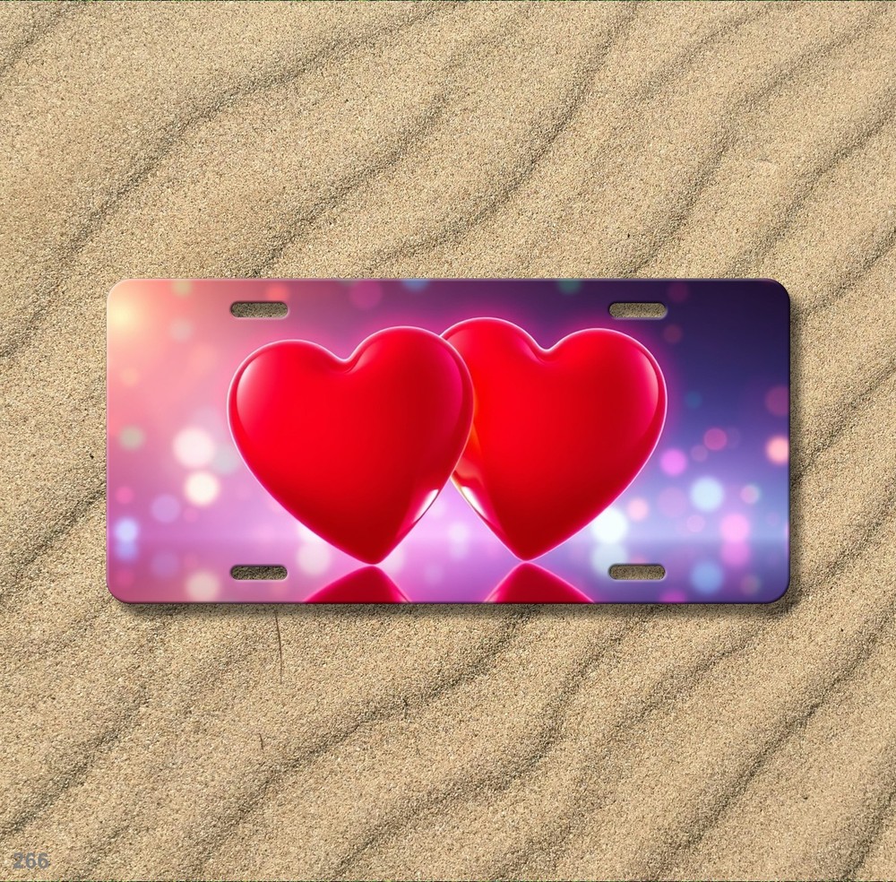 Stunning Double Hearts Graphic Add Text License Plate Editable Front Plate