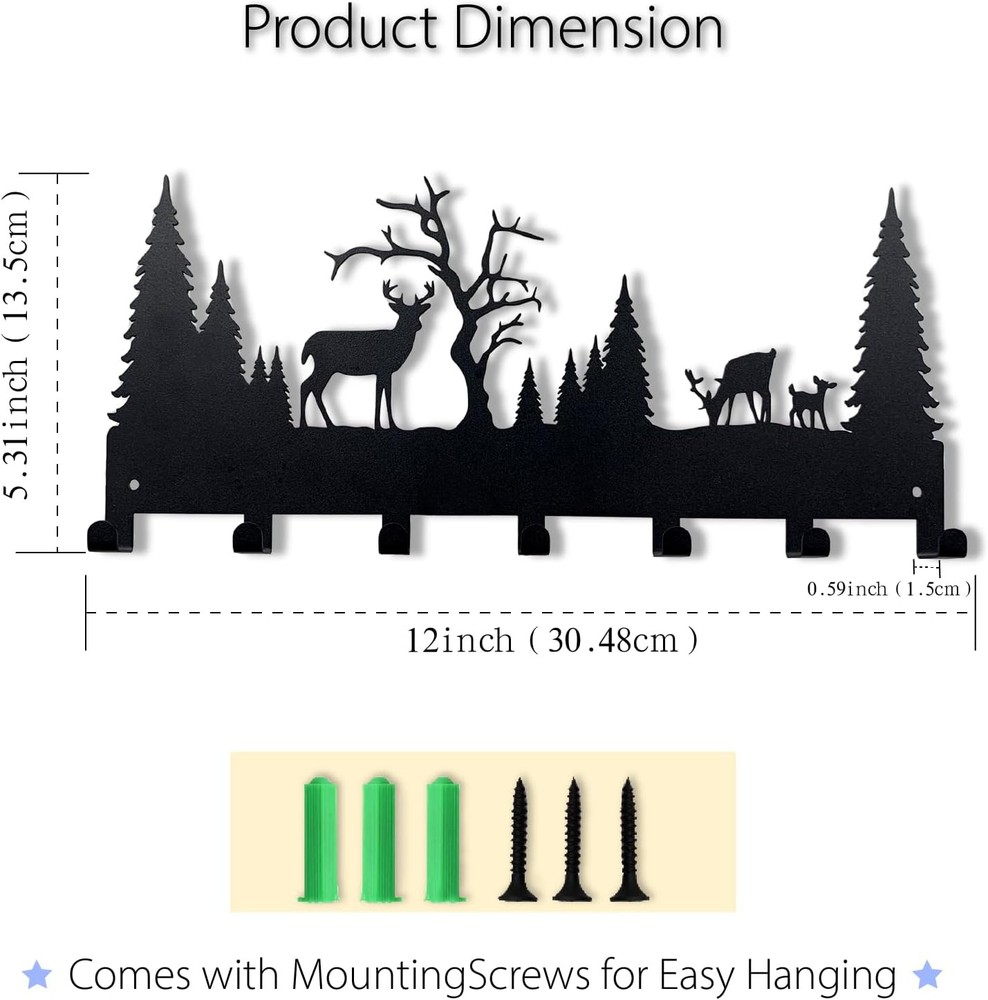 Wall Mounted Key Rack | Metal Hook Organizer | Deer