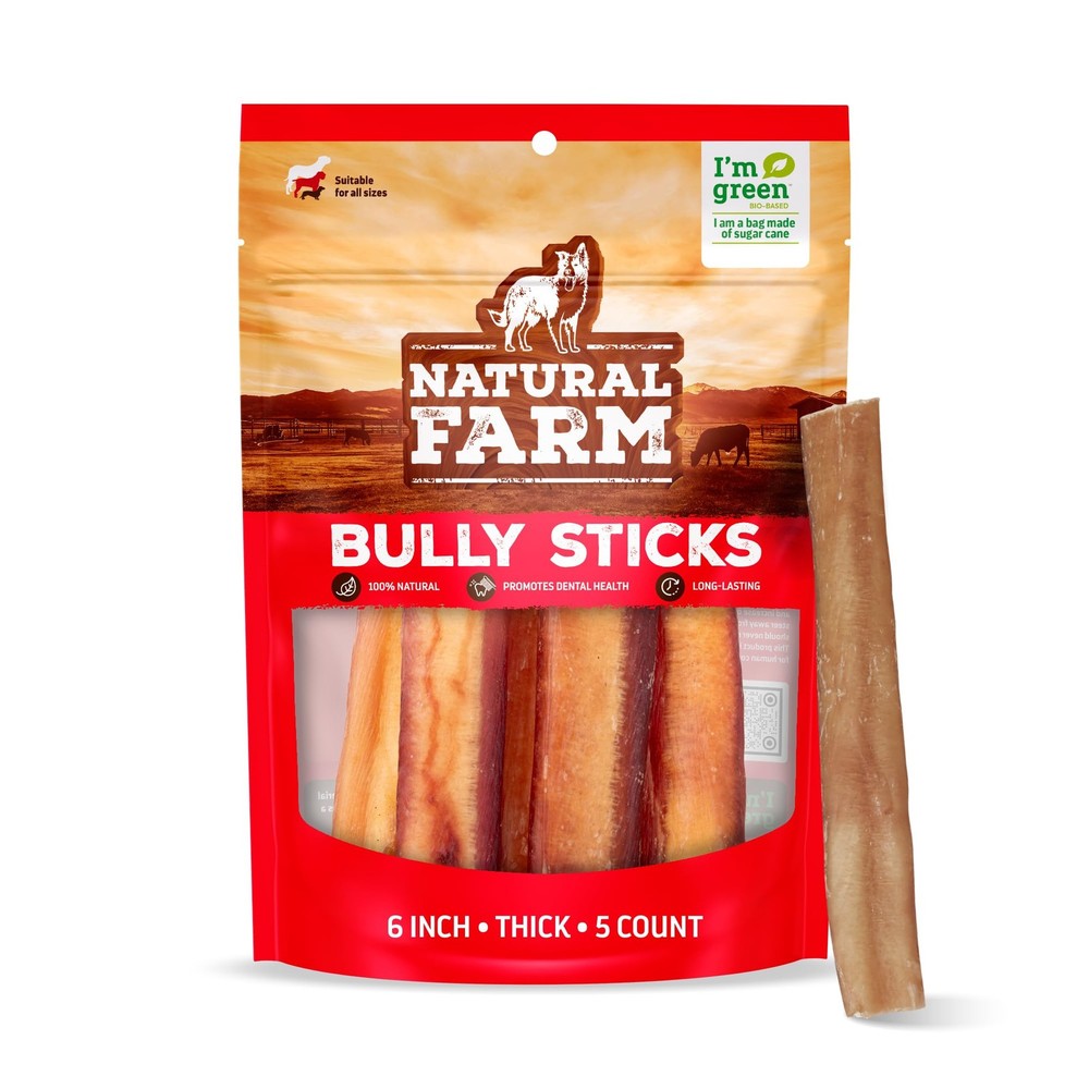 Natural Farm Odor-Free Thick Bully Sticks (6”, 5-Pack) 6 Inch, 5-Pack