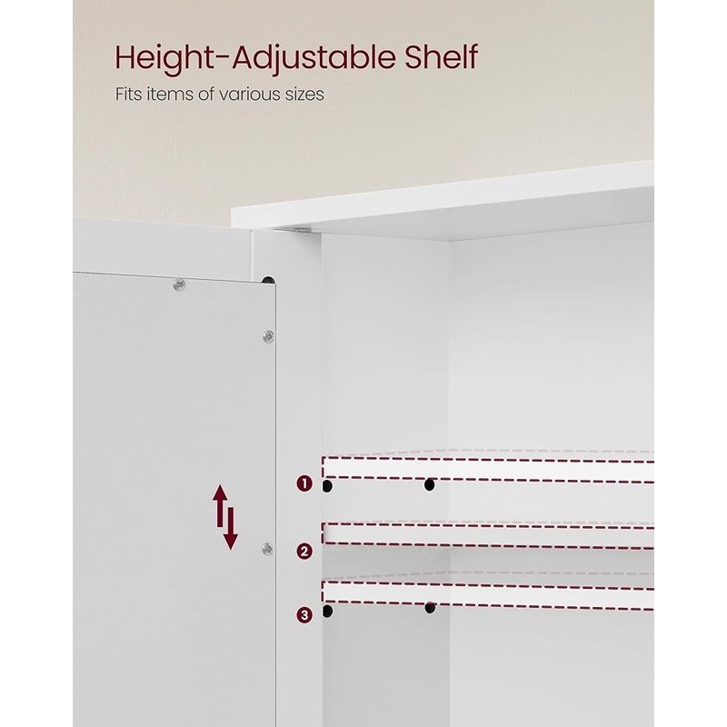 Bathroom Wall Cabinet W/ Mirrored Doors Height Adjustable Shelf Open Compartment