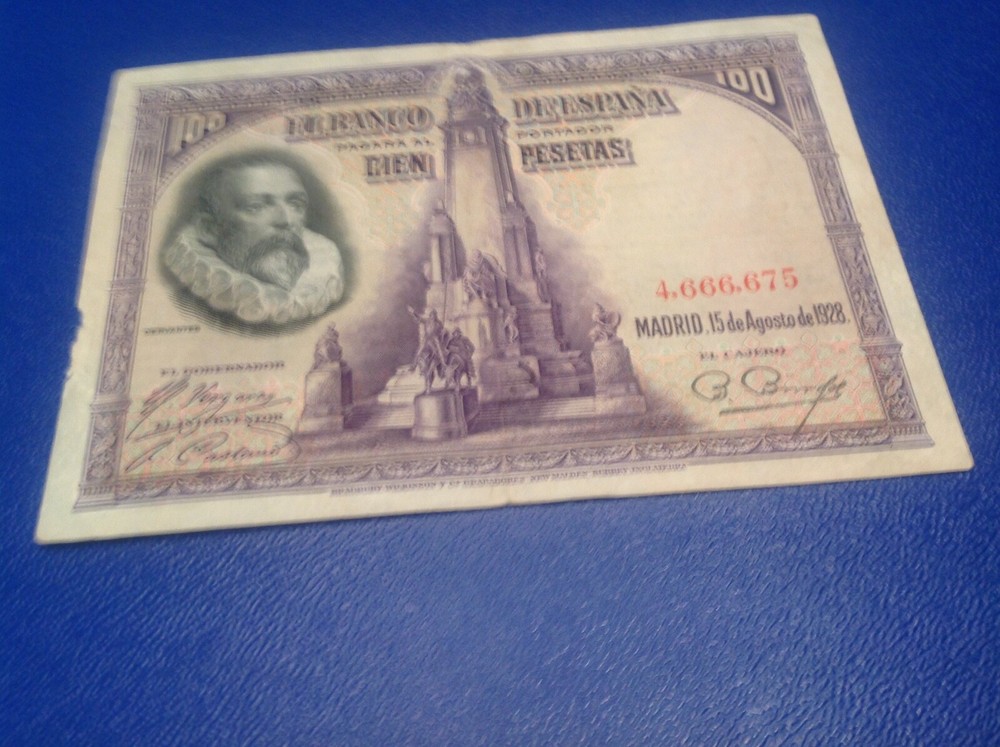 100 Spain Pesetas banknote dated 1928
