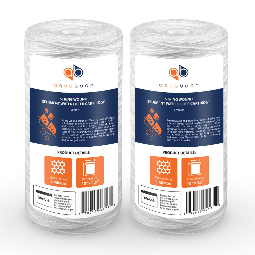 2PK of 10" Big Blue String Wound Sediment Water Filter Cartridge 1µm by Aquaboon