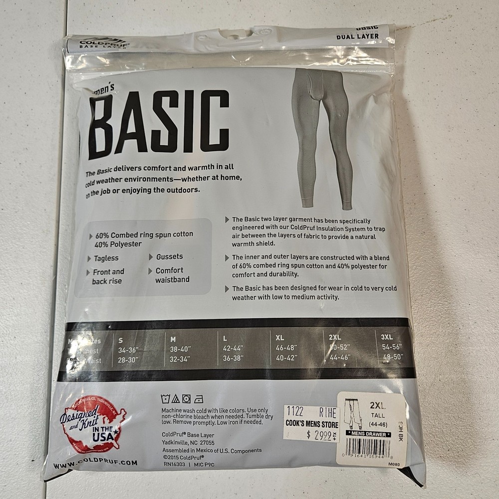 Men's 2XLARGE TALL Coldpruf Base Layer Bottom Basic Brand New
